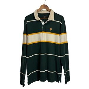 Vans Dark Green Striped Long Sleeve Polo Shirt XL